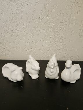 4 Vintage Ceramic Animal Napkin Rings Rabbit, Chicken, Duck, Pig Made In Japan